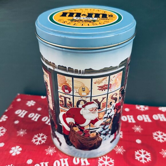 Vintage 90s M&Ms Santa Candy Tin Christmas Tin Cookie Tin Vintage Xmas M&Ms Tin - Picture 1 of 8